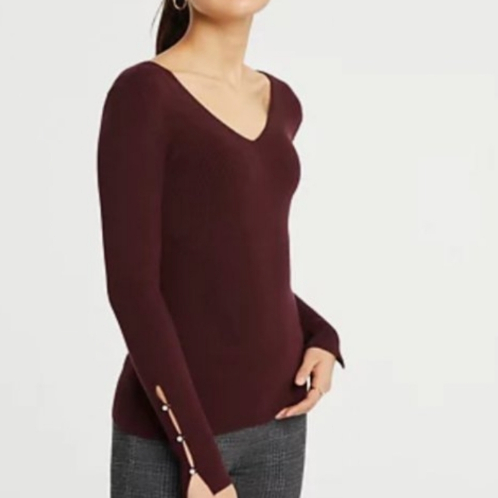 Ann Taylor Black Pearlized Cuff V-Neck Sweater NWOT Size S